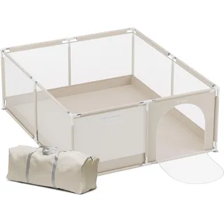 Tulano Cozy XXL Laufgitter & -Ställe für Babys - Faltbarer Baby Laufstall | mit weicher Bodenmatte - Spielmatte für Zuhause - Leicht zu reinigen - Reisebett Alternative - 150x180 - Beige