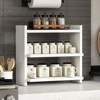 Homidea ZEN Gewürzregal mit 3 Etagen - Küchenregal Holz Gewürzschrank Regal für Gewürze - vielseitiger Organizer für Küche Bad Büro (Weiß)