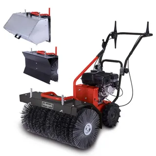 Scheppach Benzin Kehrmaschine SC2700P inkl. Schneeschild & Auffangbehälter | Schneefräse mit 700mm Kehrbreite | Flächenleistung 3000 m2h | Bürsten-Ø 350mm | 4,1W / 5,5PS | 1x Vor- 1x Rückwärtsgang