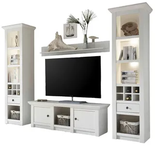 furn.design Wohnwand weiß 4-teilig 288 cm, Schrankwand im Landhausstil