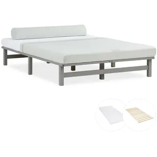 Homestyle4u Holzbett Grau Futonbett 3050