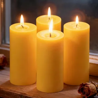 35 Stunden Bienenwachs-Stumpenkerzen, Großpackung, reines natürliches Bienenwachskerzen, 4er-Set, rauchfrei, tropffrei, 2 x 4 Stumpenkerzen für Hochzeitstag, Heimdekoration, Entspannung, 100 % reines