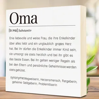 WenmthG Geschenke für Oma - Geburtstagsgeschenk für Oma - Holzbild 15 x 15 x 2cm zum Hinstellen aufs Regal/Wohnzimmer