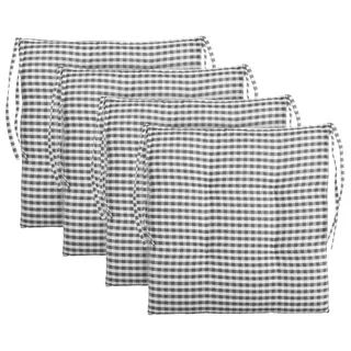 Brandsseller 4er-Set Sitzkissen 40x40x5 cm kariert Stuhlkissen mit 4-Punkt-Steppung & Kordelbändern 5 cm Dickes Sitzpolster für Küche & Esszimmer Indoor Auflage Anthrazit