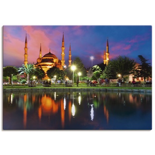 Wandbild ARTLAND "Blaue Moschee in Istanbul - Türkei" Bilder Gr. B/H: 100 cm x 70 cm, Leinwandbild Gebäude Querformat, 1 St., blau Kunstdrucke als Leinwandbild, Wandaufkleber oder Poster in versch. Größen