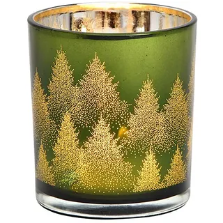 Windlicht Tannenbaum Glas | Teelichtglas Weihnachten Winter | Hirsch Teelichthalter (Tannen grün)