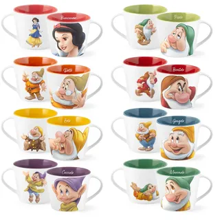 Home Disney 7 Zwerge Jumbo-Frühstückstassen Sieben POP Zwerge 420 cc Figuren sortiert New Bone China spülmaschinengeeignet mikrowellengeeignet