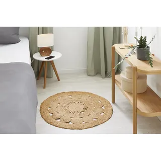 -LUXOR- living Jute Teppich Rund Balo – Boho Teppich handgeflochten aus Jute & Baumwolle – Robuster runder Teppich & Wendeteppich für Wohnzimmer, Flur & Schlafzimmer – Farbe: Natur, Größe: Ø 60 cm