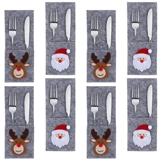8 Stück Weihnachten Besteckhalter Taschen Weihnachtsmann Rentier Muster Filz ...