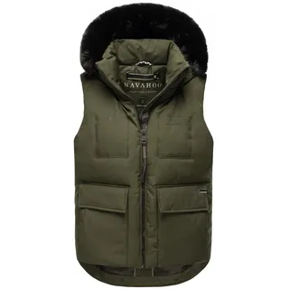 Navahoo Damen, Ärmellose Outdoorweste warme Winterjacke mit Kapuze und Kunstfell Zimthäschen XIV Dark Olive Gr. M - M