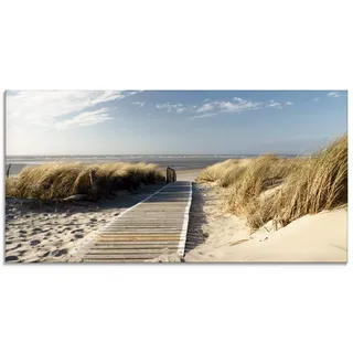 ARTland Wanddeko Glasbilder Wandbild Glas Bild einteilig 100x50 cm Querformat Strand Meer Küste Nordsee Natur Landschaft Dünen Gräser Steg Maritim T5RM