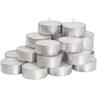Teelichter in Premium Qualität mit 8 Stunden Brenndauer - Kerzen in Weiß mit Silberschale für Windlichter, die Gastro/Gastronomie & Weihnachten - Großpackung mit Langer Brennzeit (50)
