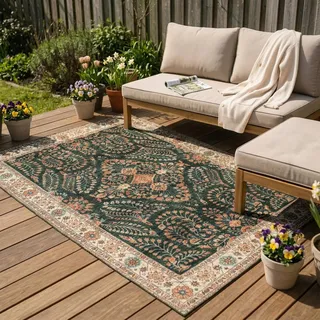 Vintage Gartenteppich - Santo Flora Dunkelgrün - 120x170 cm