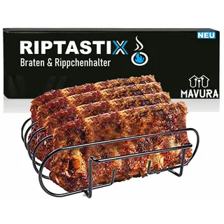 MAVURA Sparerib-Halter RIPTASTIX Rippchenhalter Braten & Ripchen Halter Spareribs Ständer, Grill Steak Koteletts Halter Grillen Smoker Holzkohle- & Gasgrill schwarz