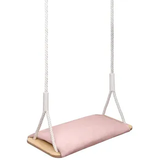 MAMOI® Holzschaukel mit Samtsitz, Schaukelbrett, verstellbare Seile, abnehmbares Kissen, für Innen- und Außenbereich, bis 100 kg - Rosa