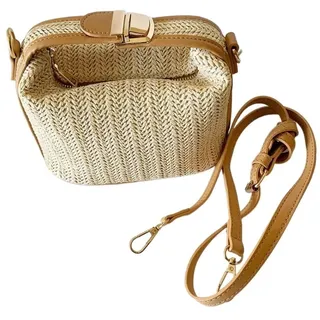 MZPOZB Korbtaschen Damen Stroh Sommer Strandtasche Weben Stroh Frauen Handtaschen Kleine Umhängetasche for Frauen Eimer Tasche Schloss Griff Umhängetaschen Handtaschen - 20x12x11cm