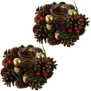 Creativ home Teelichthalter Adventsgesteck mit Teelichthalter (2 St), mit Glitzer beige