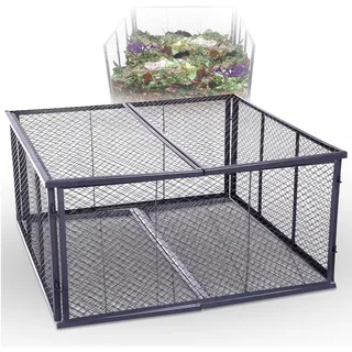 Novatool Garten-Komposter Metall 100x100x50 cm + Deckel und Boden, mit erweiterbarem Stecksytem, pulverbeschichteter Metallkomposter mit 500 Liter Volumen, Draht Kompost Kompostkiste Rasenkomposter