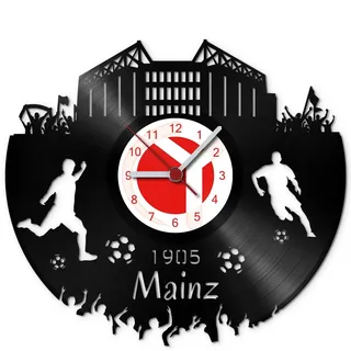 GRAVURZEILE Schallplattenuhr Mainz - 100% Vereinsliebe - Upcycling Design Wanduhr aus Vinyl Made in Germany
