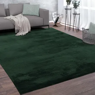 Paco Home Teppich Wohnzimmer Kurzflor Weich rutschfest Modern Einfarbiges Muster grün Petrol, Grösse:300x400 cm