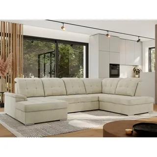 MKS Meble Eckcouch Samt U-Form 3-Sitzer Beige