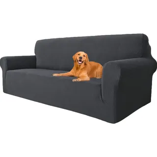 YSTELLAA High Stretch Sofa Überzug 3 Sitzer, Dunkelgrau | Couch Bezug Rutschfest, Sofahusse Elastische, Couchüberzug Sofaschutz Katze Durable, Waschbare Sofa Covers Mit Armlehnen