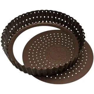 Sallys Tarteform mit Hebeboden - 20 cm Durchmesser, 4 cm hoch - Perforierter Karbonstahl - Antihaftbeschichtet - Hitzebeständig & Spülmaschinengeeignet