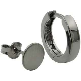 Männer Ohrring Set 2-teilig Creole Ohrstecker Scheibe Echt Silber 925 schwarz rh