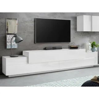 Dmora - TV-Schrank Nico, niedriges Wohnzimmer-Sideboard, Fernsehständer-Basis, 100% Made in Italy, 240 x 45 x 52 cm, glänzendes Weiß,