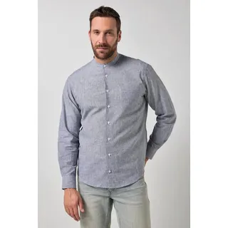 JP1880 Businesshemd Leinenmix-Streifenhemd Langarm Stehkragen bis 8 XL blau|schwarz 8XL
