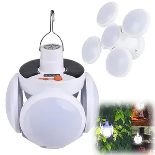 2 in 1 Faltbare Solarlampe, LED Campinglampe Solar Aufladbar, Solar Campinglampe mit Haken, USB Wiederaufladbare Wasserdicht Campinglicht Zeltlampe mit 5 Lichtmodi