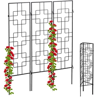 Relaxdays Rankgitter Metall, 3er Set, zum Stecken, Rankhilfe für Kletterpflanzen, 122 x 30,5 cm, Spalier Garten, schwarz