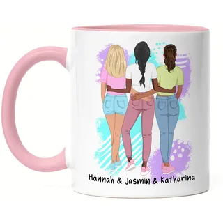 Kiddle-Design 3 Beste Freundinnen Tasse Rosa Personalisiert Freundinnen Geschenk BFF Friends Freundin Schwester Freundschaft Freundschaftstasse Selbst Gestalten