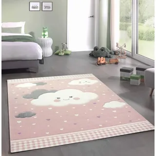 Merinos Kinderteppich Spielteppich mit Wolken in Rosa Größe 140x200 cm