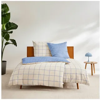 s.Oliver Mako-Satin Kariert Blau 135 x 200 cm + 80 x 80 cm