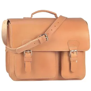 Lehrertasche Leder Damen Herren Schultasche Aktentasche 2 Fächer Natur braun