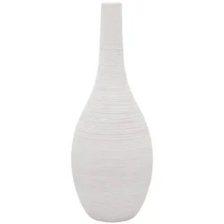 ZauberDeko Dekovase Vase Weiß Geriffelt Bauchig Keramik Tischdeko Keramikvase Deko 25 cm