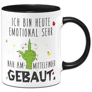 Tassenbrennerei Grinch Tasse - Ich bin heute emotional sehr nah am gebaut - Weihnachtstasse lustig mit Spruch - Kaffeetasse Anti Weihnachten (Schwarz)