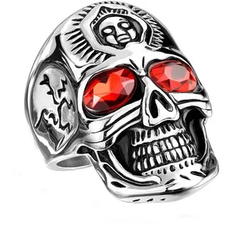 Taffstyle Fingerring Herren Biker Ring roten Kristall Augen Stirnring, Edelstahl Massiv Breit Herrenring Männer Rocker Schädel Siegelring silberfarben 63 - Ø 20,0mm