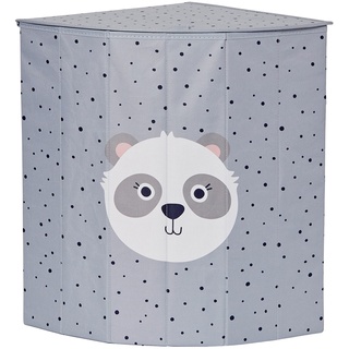 LOVE IT STORE IT Kinder Wäschekorb mit Deckel - Wäschesammler für Kinderzimmer - Verstärkt mit Holz - Passt in Zimmerecke - Grau mit Panda - 35x35x50 cm