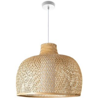 Paco Home Pendelleuchte TOPU, ohne Leuchtmittel, Bambus Pendellampe Korblampen Boho Rustikal Wohnzimmer LED Lampe E27 beige