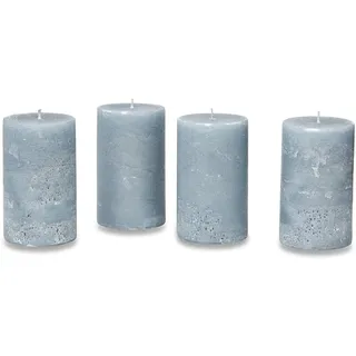 Loberon Kerze 4er Set Braga, durchgefärbt & geruchslos, von Hand gefertigt, Lange Brenndauer, Adventskerzen, Adventskranz, Stumpenkerzen, Paraffinwachs, graublau