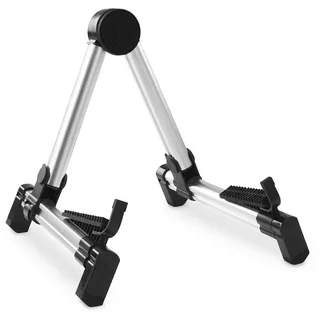 Rocktile GSF-2020S faltbarer universal Gitarrenständer (klappbar, für alle Saiteninstrumente wie E-Gitarre, Bass, Konzertgitarre, Westerngitarre, stabile Verarbeitung aus Aluminium) silber