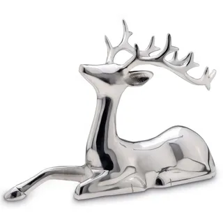 Große Liegende Silber Deko Rentier Figur & Geweih - Weihnachten Wildfigur 25 cm