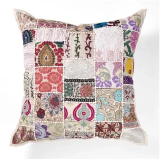 Casa Moro Dekokissen Orientalisches Patchwork Kissen Mar 40x40 cm aus Baumwolle, Besticktes Zierkissen beige