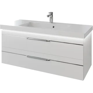 Pelipal Balto Komplett-Set Waschtischunterschrank mit Beleuchtung Mineralmarmorwaschtisch 1230 x 508 mm - Weiß Glanz mit Chromleiste - SET-098-065
