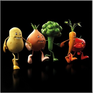 artissimo Glasbild Glasbild 30x30cm Bild Küche Küchenbild Gemüse lustig, lustiges Gemüse bunt