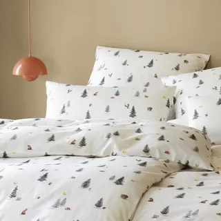 elegante Soft-Flanell Bettwäsche Winterwald weiß 155x220 cm + 40x80 cm - weiß