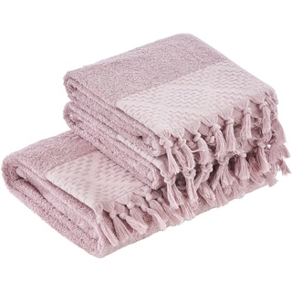done.® Handtuch Set Provence Bohéme, Walkfrottier (Set, 3-St), Uni-Farben, Boho-Style, mit auffälliger Borte & Fransen rosa
