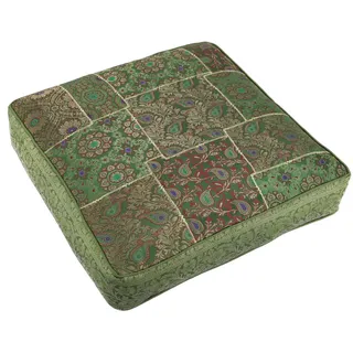Guru-Shop Sitzkissen Orientalisches eckiges Patchwork Kissen 50 cm,.. grün